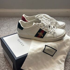 Gucci White Sneakers with Red and Green Accents